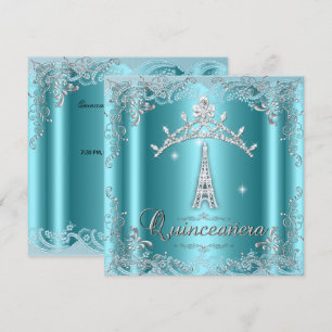 Quinceanera 15 Aquamarin Blue Silver Tiara Eiffel  Einladung