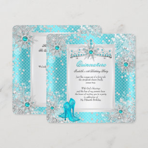 Quinceanera 15. Aquamarin Blue Winter Wonderland Einladung