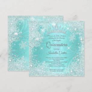 Quinceanera 15. Aquamarin Snowflake Winterwonderla Einladung