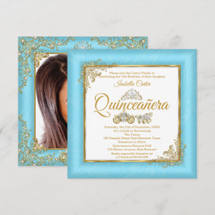 Quinceanera 15. Aschenputtel Blue Pearl Tiara Foto Einladung