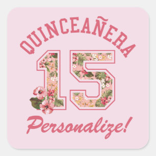 Quinceanera 15 Athletic Pink Floral Quadratischer Aufkleber