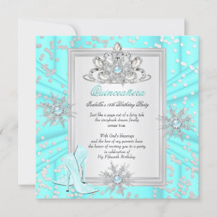 Quinceanera 15 Birthday Light Aquamarin Blue Heels Einladung