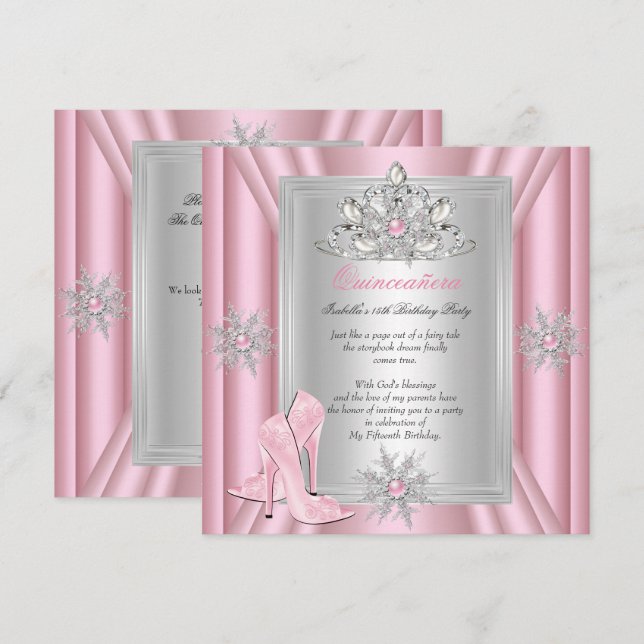 Quinceanera 15 Birthday Light Pink Heelse Einladung (Vorne/Hinten)