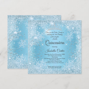 Quinceanera 15. Blauer Schneeflocken Winter Geburt Einladung