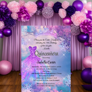 Quinceanera 15. Cinderella Lila Türkis Blau Einladung