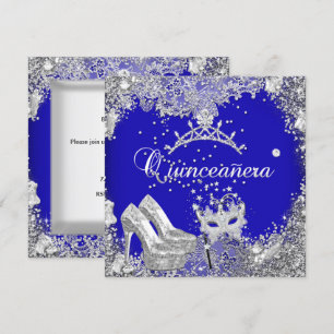 Quinceanera 15. Cobalt Blau Silbermaske Tiara Einladung