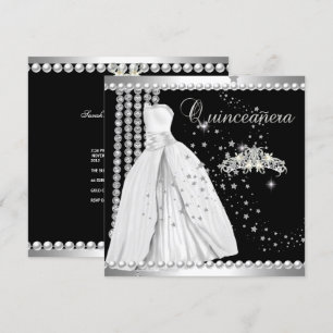 Quinceanera 15 Diadem Kleid Schwarz Silber Weiß Einladung