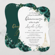Quinceañera 15 Emerald Green Floral Eiffel Paris