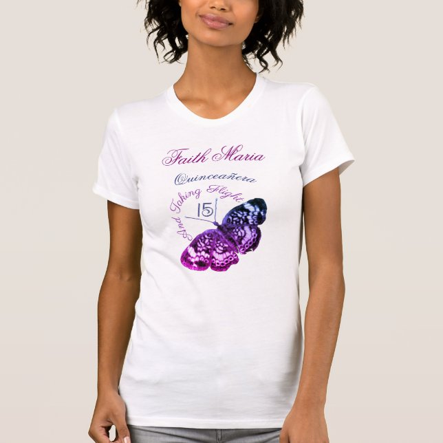 Quinceañera 15 Flugschmetterling nehmen T-Shirt (Vorderseite)