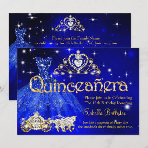 Quinceanera 15 Geburtstag Blue Dress Tiara Carriag Einladung
