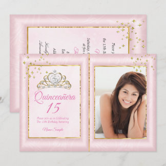 Quinceanera 15. Geburtstag Blush Pink Gold Foto Einladung