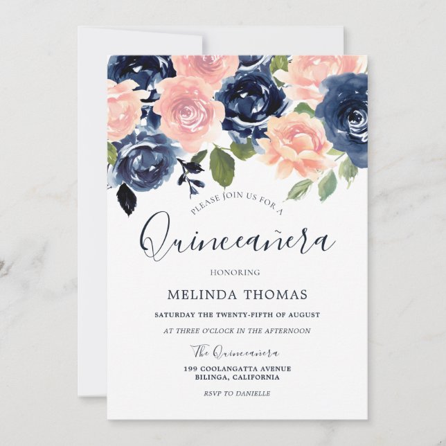 Quinceañera 15. Geburtstag der Marine & Blush Wass Einladung (Vorderseite)
