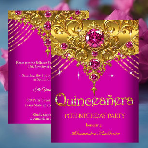 Quinceanera 15. Geburtstag Exotisches Fuchsienrosa Einladung