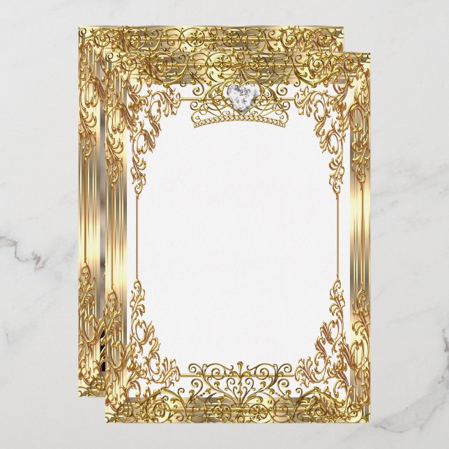 Quinceanera 15. Geburtstag Foto Weißes Gold Folieneinladung (Vorderseite/Rückseite)