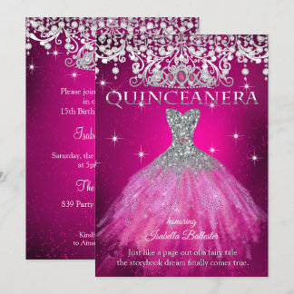 Quinceanera 15. Geburtstag FUCHSIA Pink Tiara Einladung