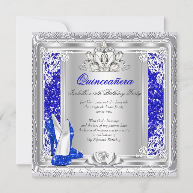 Quinceanera 15. Geburtstag Glitzer Blue Shoes Einladung (Vorderseite)