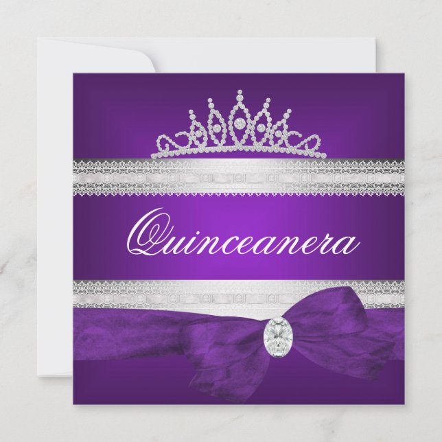 Quinceanera 15. Geburtstag Lila Silberdiamant Einladung (Vorderseite)