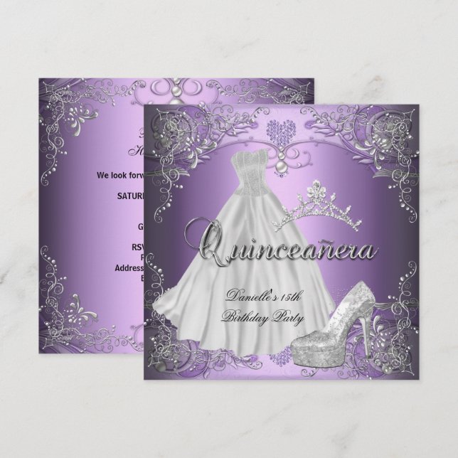 Quinceanera 15. Geburtstag Lilac Lila Einladung (Vorne/Hinten)