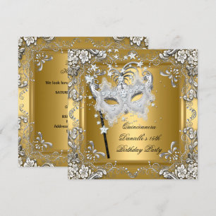 Quinceanera 15. Geburtstag Masquerade Maske Gold Einladung