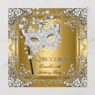 Quinceanera 15. Geburtstag Masquerade Silver Gold Einladung