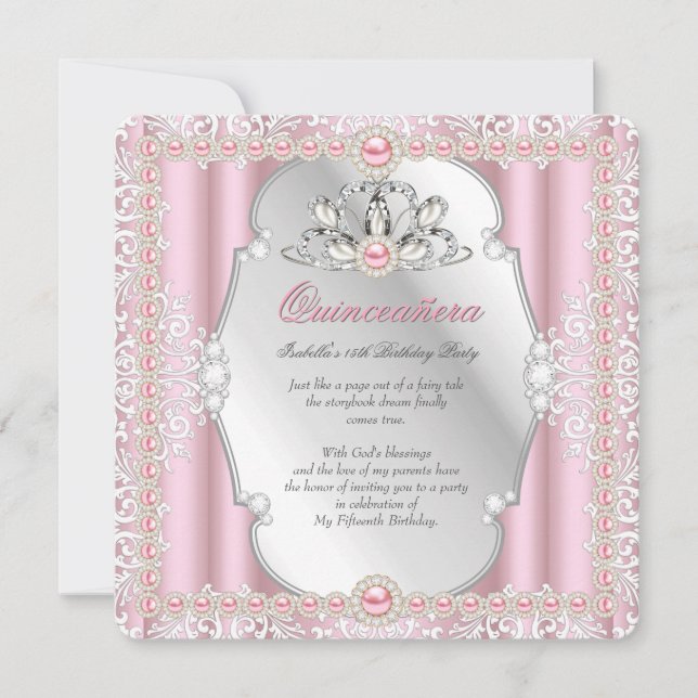 Quinceanera 15. Geburtstag Pearl Pink Silver 2 Einladung (Vorderseite)
