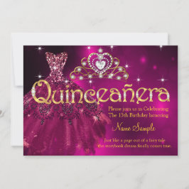 Quinceanera 15. Geburtstag Pflaume Rosa Kleid Tiar Einladung