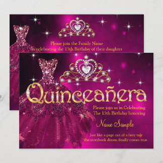Quinceanera 15. Geburtstag Pflaume Rosa Kleid Tiar Einladung