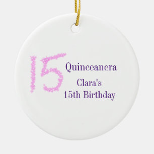 Quinceanera 15. Geburtstag rosa Glitzer Vorlage Keramik Ornament