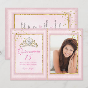 Quinceanera 15. Geburtstag Roségold Foto Einladung