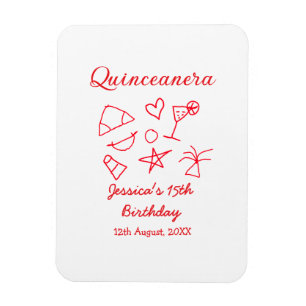 Quinceanera 15. Geburtstag rote Strandparty Baum S Magnet