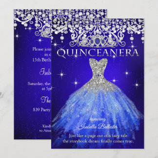 Quinceanera 15. Geburtstag Royal Blue Tiara Einladung