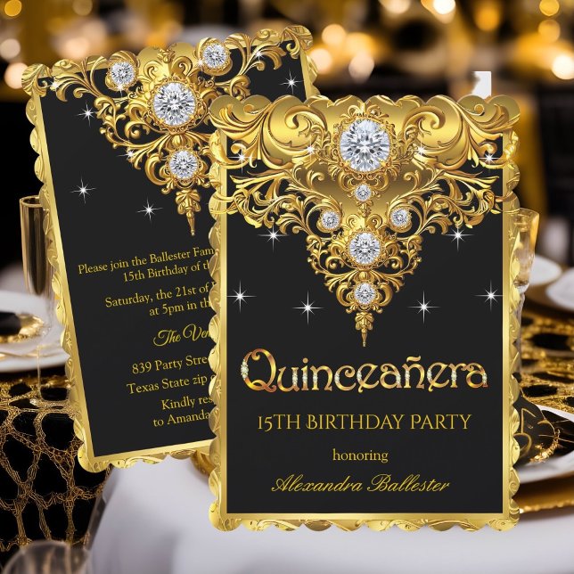 Quinceanera 15. Geburtstag Verziert Exotic Black G Einladung (Von Creator hochgeladen)