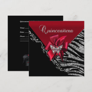 Quinceanera 15. Geburtstag Zebra Rot Schwarz Silbe Einladung