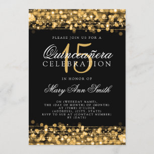 Quinceanera 15. Geburtstags-Party-Glitzern-Gold Einladung