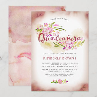 Quinceanera 15. Geburtstags-Party-Rosa mit Blumen Einladung