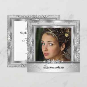 Quinceañera 15. Geburtstagsfeier Weiße Silber-Tiar Einladung