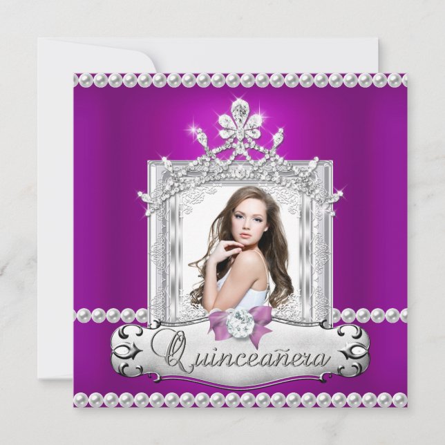 Quinceanera 15. Geburtstagsparty Lila Tiara Einladung (Vorderseite)