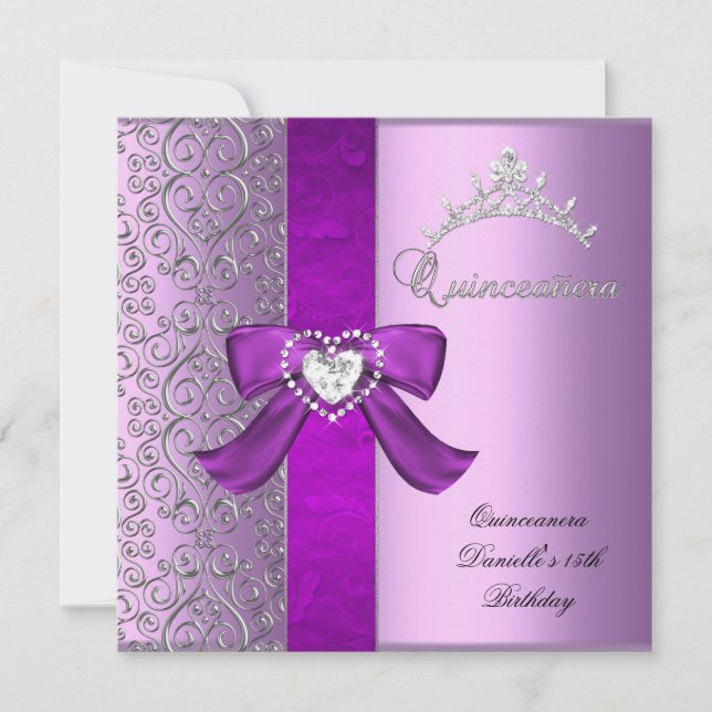 Quinceanera 15. Geburtstagsparty Lilac Pink Einladung (Vorderseite)