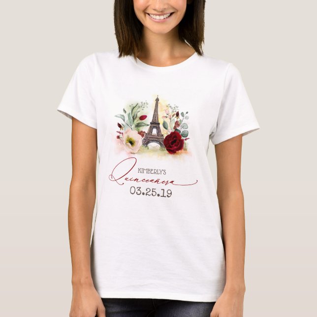Quinceanera 15. Geburtstagsparty Paris Themed T-Shirt (Vorderseite)