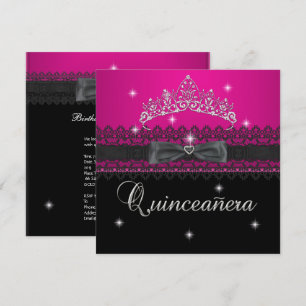 Quinceanera 15. Geburtstagsparty Pink Black Lace 4 Einladung