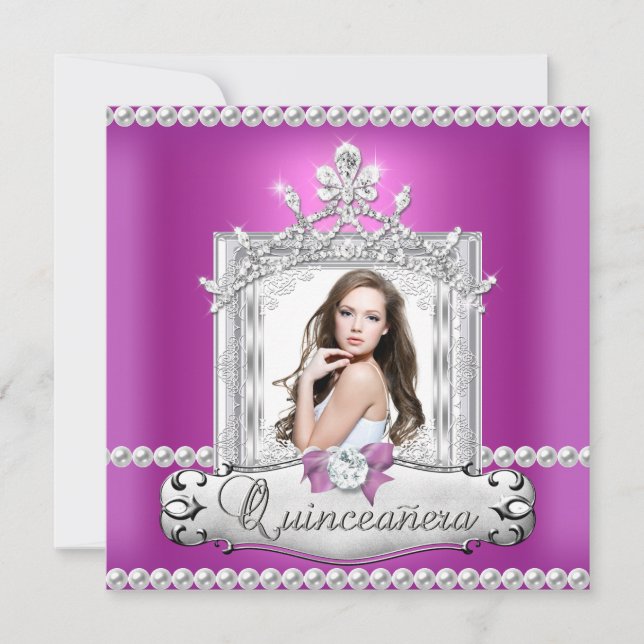 Quinceanera 15. Geburtstagsparty Pink Tiara Einladung (Vorderseite)