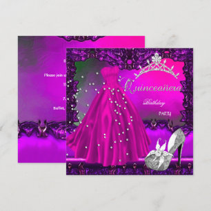 Quinceanera 15. Geburtstagsparty Rosa Kleid Einladung