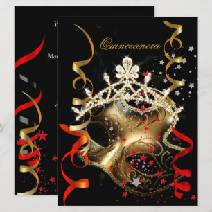 Quinceanera 15. Geburtstagsparty Rote Schwarze Mas Einladung