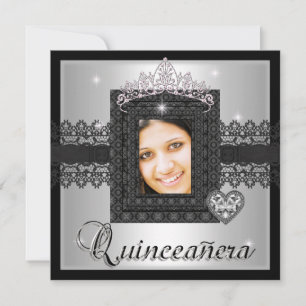 Quinceanera 15. Geburtstagsparty Silver Black Lace Einladung