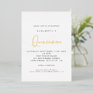 Quinceanera 15. Geburtstagsparty Skript White Real Folieneinladung