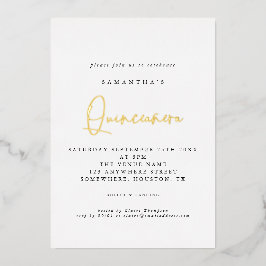 Quinceanera 15. Geburtstagsparty Skript White Real Folieneinladung