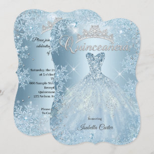 Quinceanera 15. Icy Blaues Winter Wonderland Kleid Einladung
