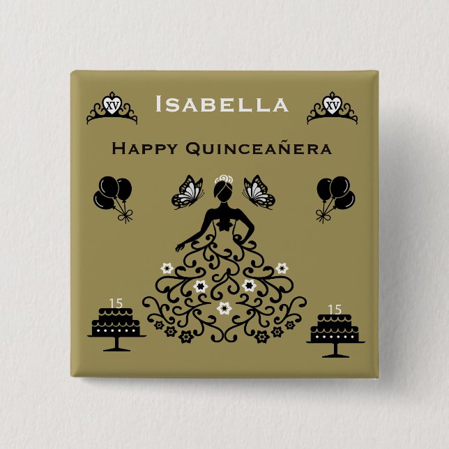 Quinceanera 15. Kronenparty Button (Vorderseite)