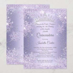 Quinceanera 15. Lila Lilac Snowflake Winter Einladung