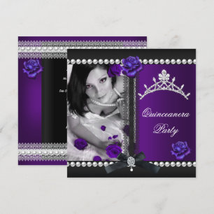 Quinceanera 15. lila Rose Schwarze Perle Einladung